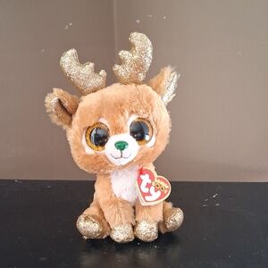 Ty Sparkly Reindeer Plush - Tan and Gold